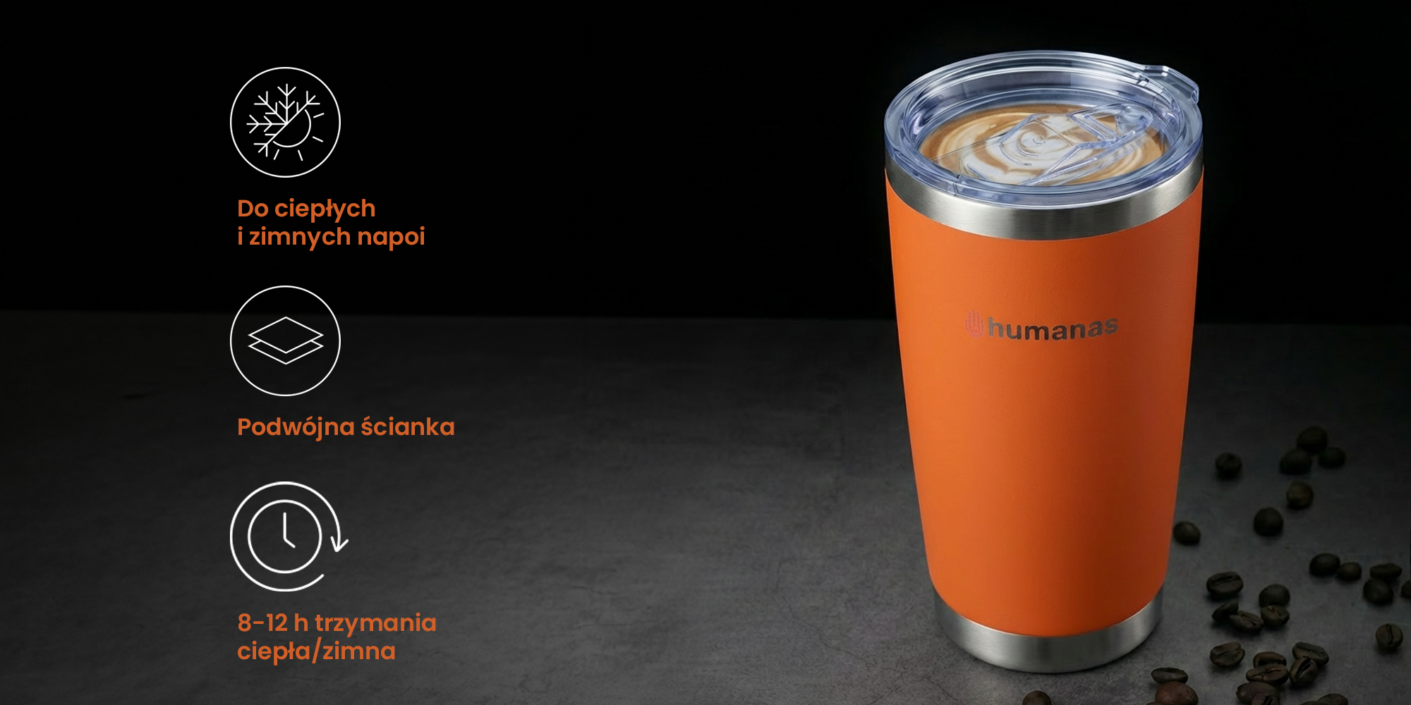 Kubek termiczny Humanas Fluo 600 ml - pomarańczowy